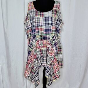 Rose-Marie Designs Patchwork Madras Plaid Sleeveless Lagenlook Tunic Top - Sz XL